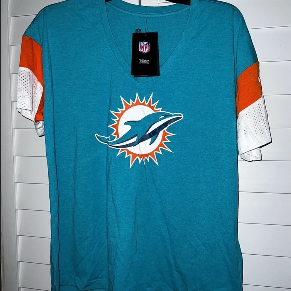 NIKE NFL Team Logo T-Shirt in Teal and Orange Miami Dolphins size Large